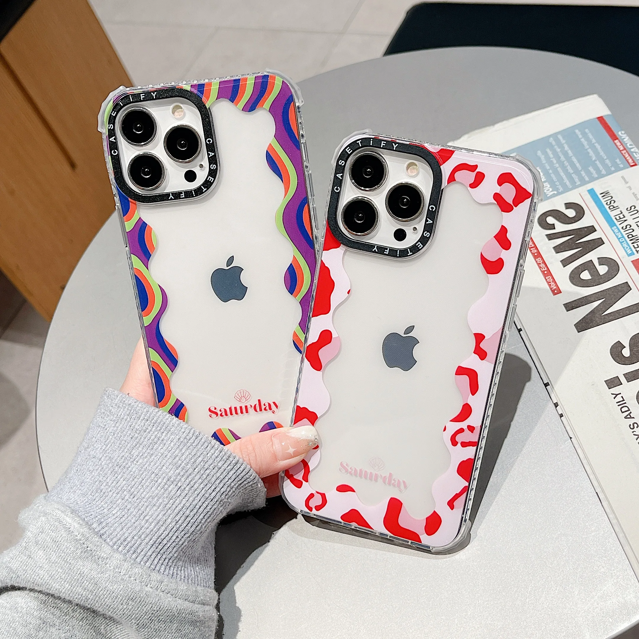 

INS Cute Colorful Waves Mirror Phone Cases For iPhone 13 12 11 Pro Max XR XS MAX 8 X 7 SE 2020 Couple Transparent TPU Soft Cover