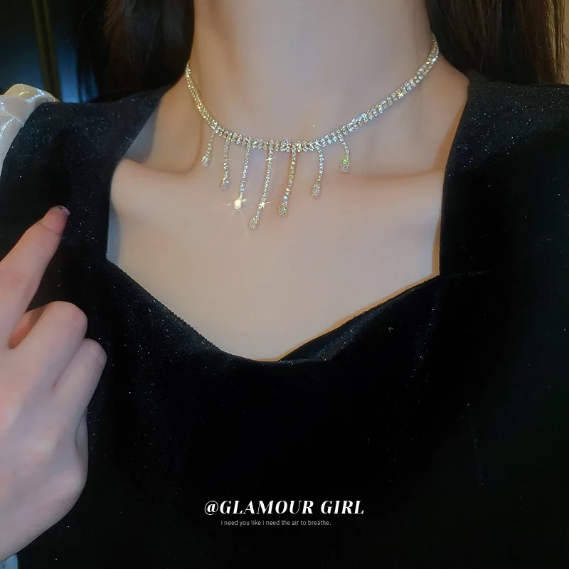 Zircon Diamond Tassel Chain Necklace Collarbone Chain Personalized Net Red Necklace Female
