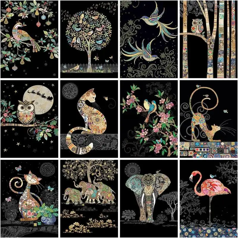 GATYZTORY Рисование по номерам кот рисование на холсте ручная роспись слон искусство