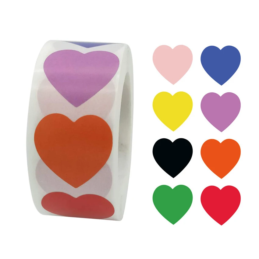 

500Pcs/ roll/1 inch Chroma Heart shape sealing Label Stickers Color Code Dot Labels Stickers pink,black,Stationery decor Sticker