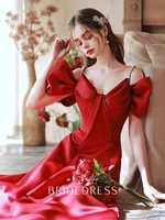 satin burgundy luxury prom gowns a line sweetheart bow strapless pearl spaghetti strap long evening celebrity wedding party gown