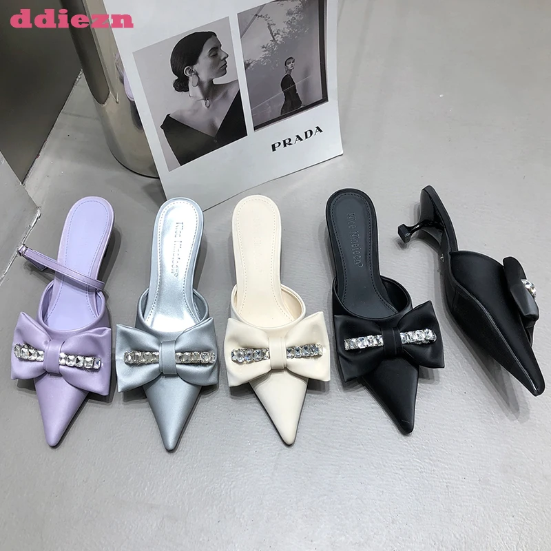 

Туфли-лодочки женские, заостренный носок, высокий тонкий каблук, элегантная обувь со стразами, лето 2023