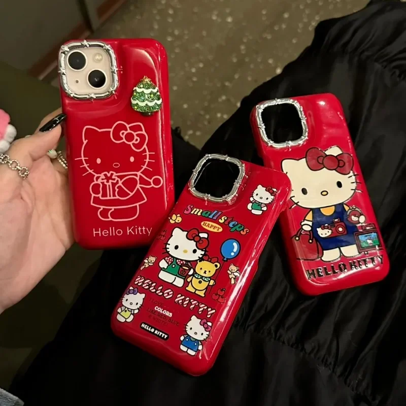 

Новый IPhone15 Sanrio Kawaii HelloKitty аниме мультфильм чехол для телефона с рождественским рисунком анти столкновение аксессуары молодая девушка подарок на день рождения милый
