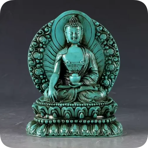 Китайский антиквариат бирюзовая резная статуя Будды Шаки Муни ручной работы