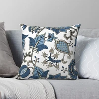 hamptons blue white floral square pillowcase cotton velvet printed zip decor room cushion cover 18x18 inch