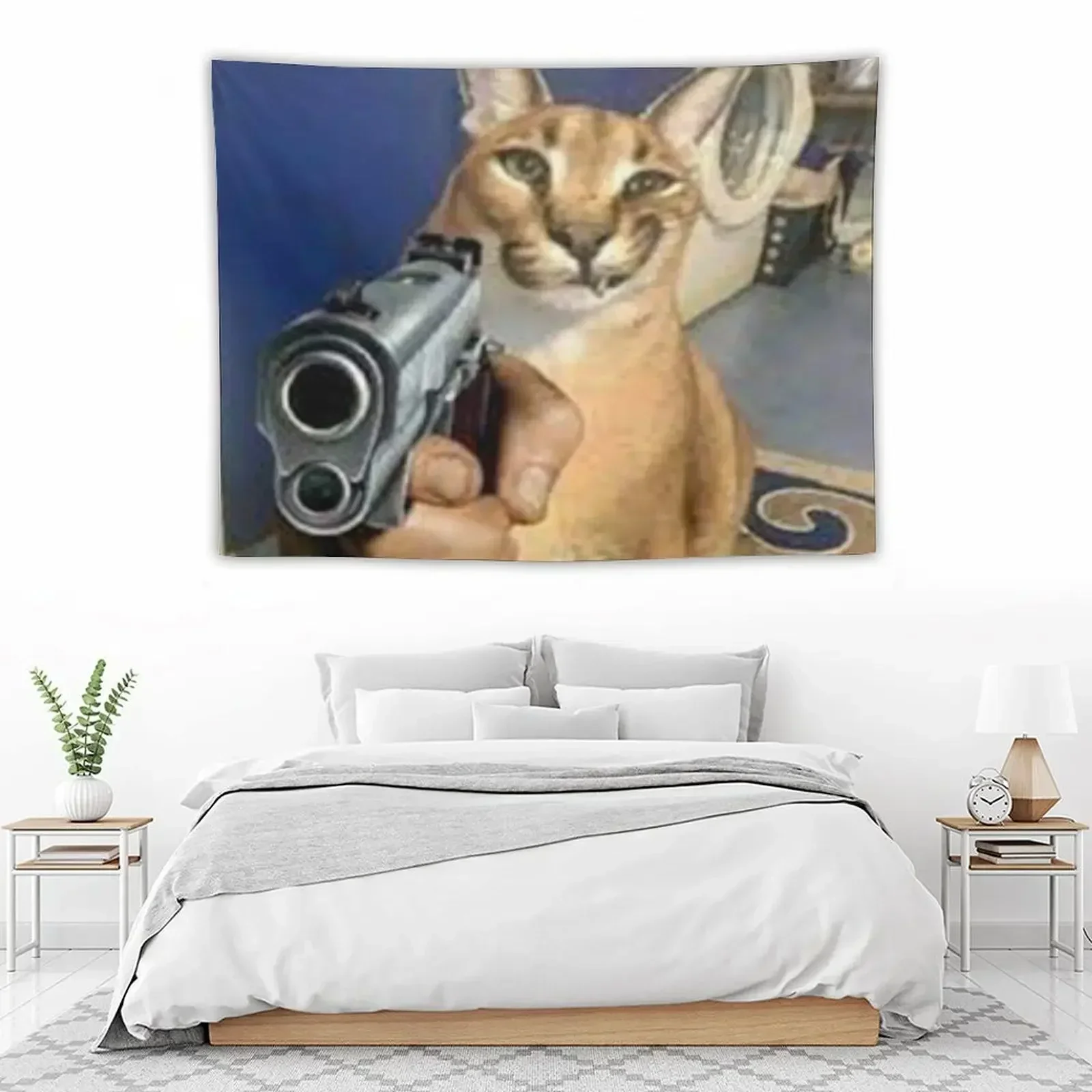 Big Floppa Gangsta гобелен забавная настенная роспись эстетический декор комнаты