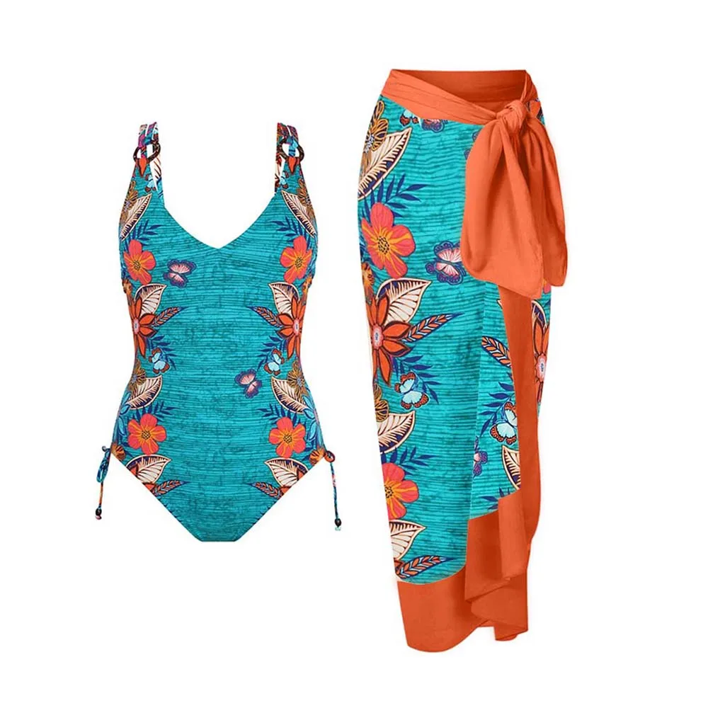 

Floarl Round-Neck Swimsuit Women 2023 Sleeveless Floral Lace-Up Bikini Set Hot Sexy Backless Swimwear High Waist Beachwear