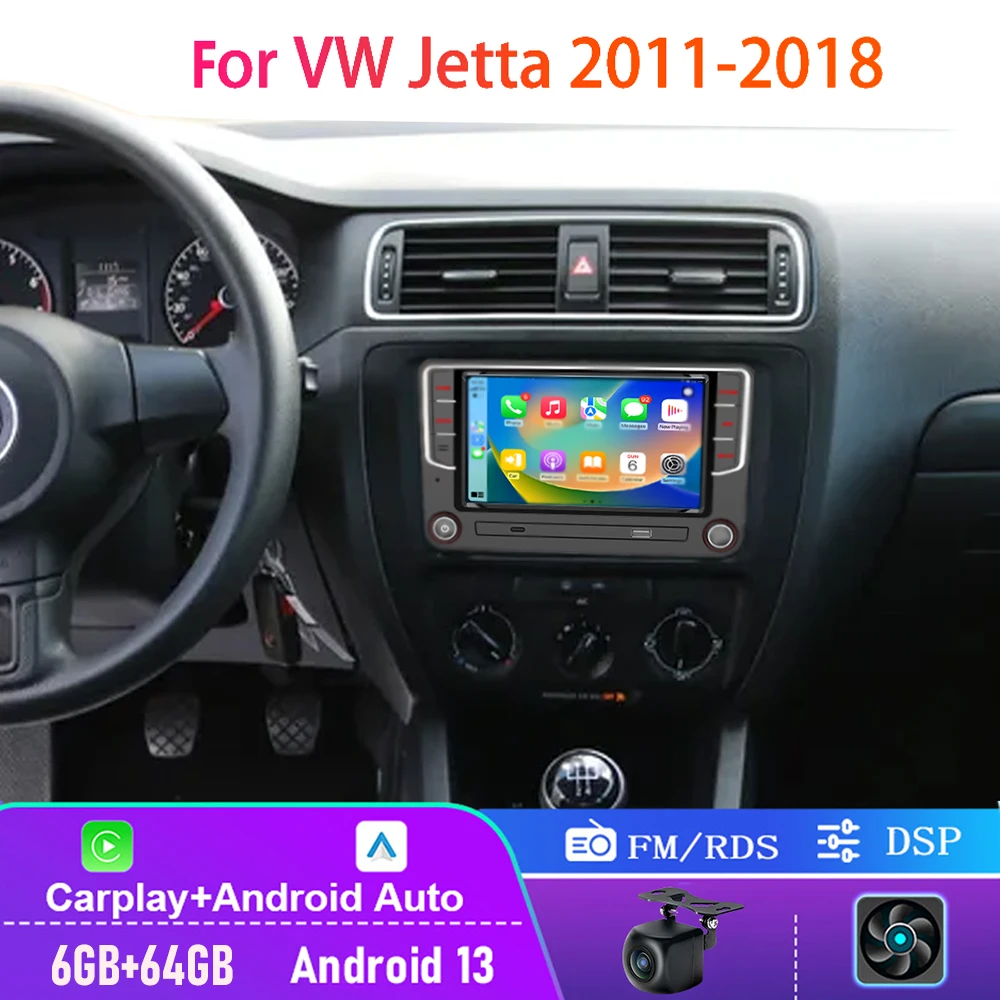 Для VW Jetta 2011-2018 Double Din 4 + 64 ГБ Apple Carplay Android 13 Авто Стерео Радио GPS FM BT