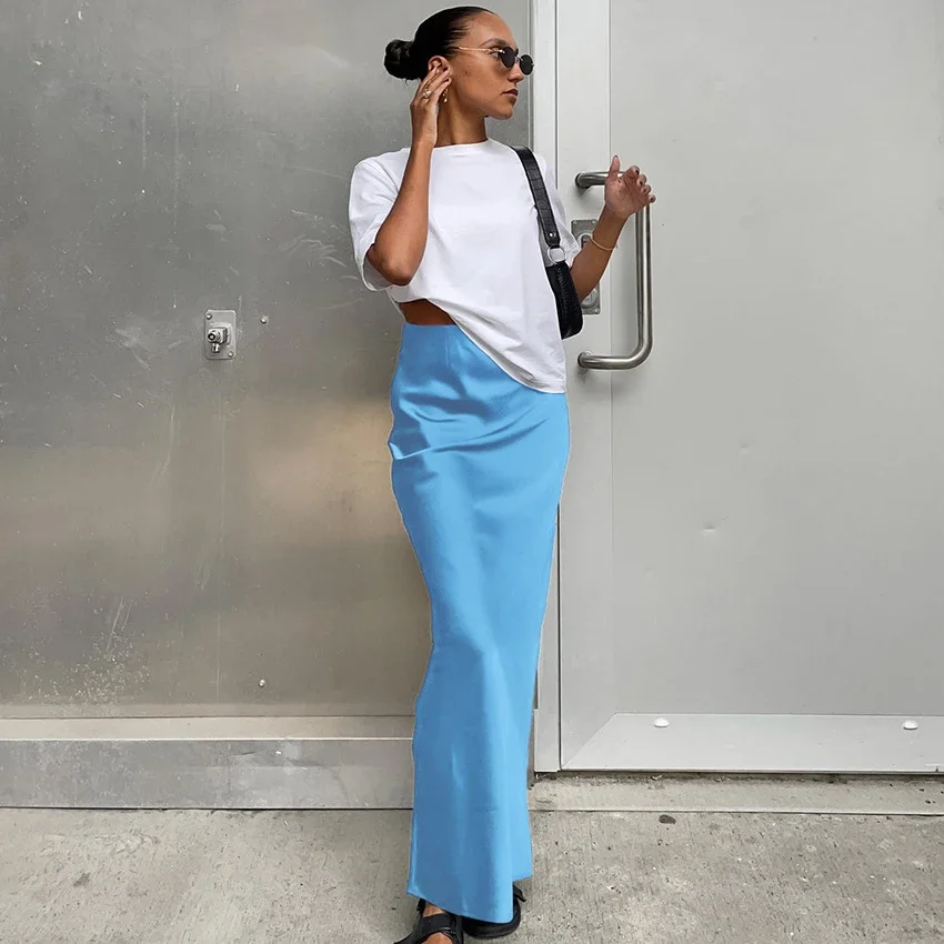 Весна и лето 2024 новая шелковая юбка до половины тела атласная женская