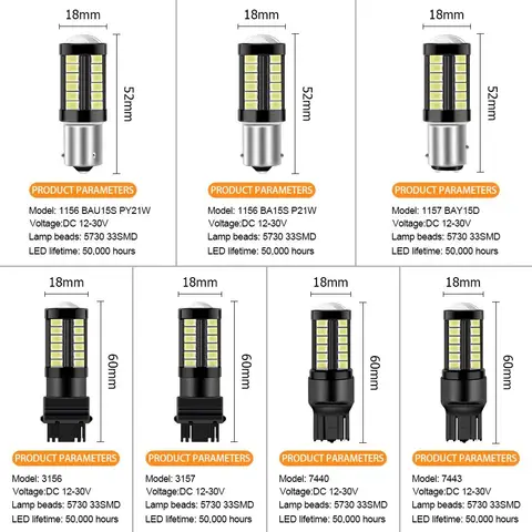 1 шт. PY21W P21/5W 1156 Ba15s 1157 Bay15d для автомобильных светодиодных ламп указателя поворота 12 В 33SMD 7000 К Белый тормозной фонарь заднего хода