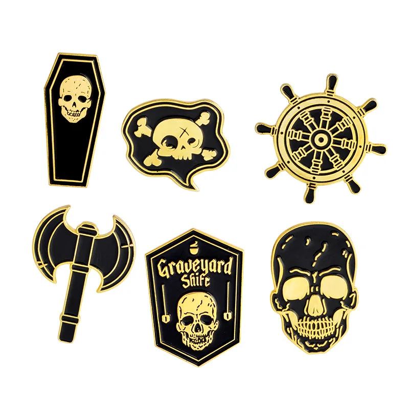 

Punk Brooch Jewelry Skull Pirate Sailing Compass Axe Skull Cowboy Badge Lapel Pins