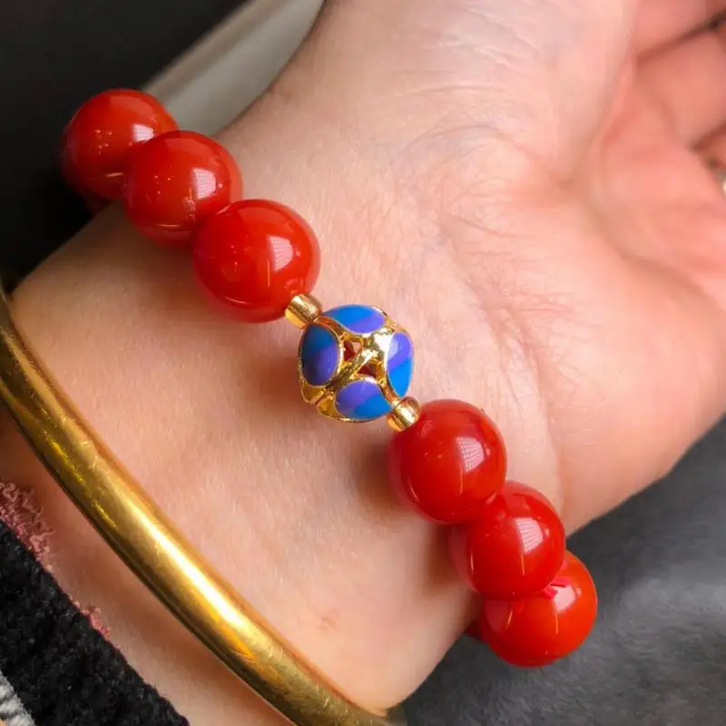 

Natural Red Jade Elastic Bead Bracelet Women Healing Gemstone Jewelry Southern Red Agate Round Beads Beaded Bangle Bracelets