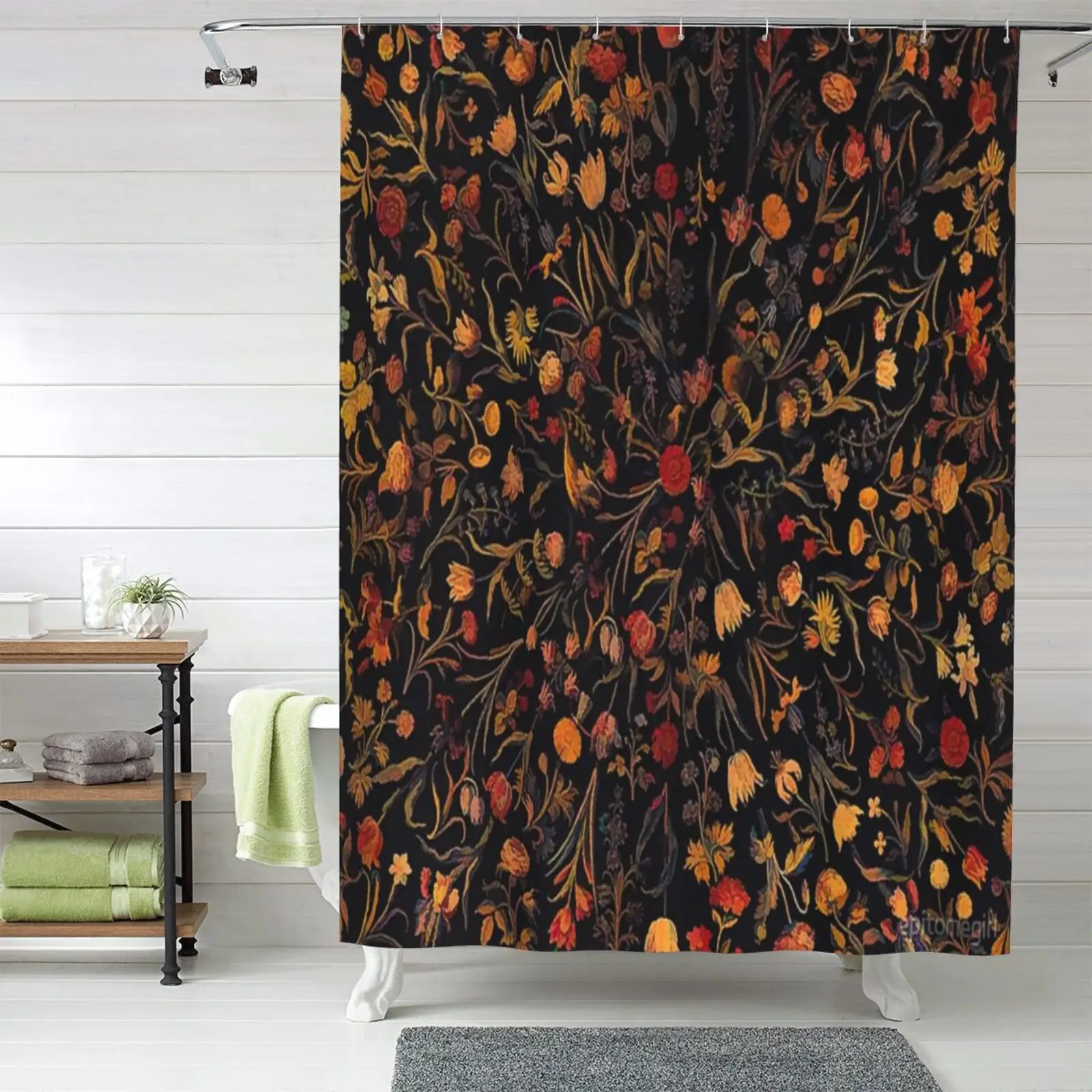 

Midnight Floral Bathroom Products Waterproof Shower Curtain Shower Curtain