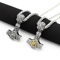 2022 new viking thors hammer pendant necklace nordic odin triangle peugeot two tone pendant mens accessories