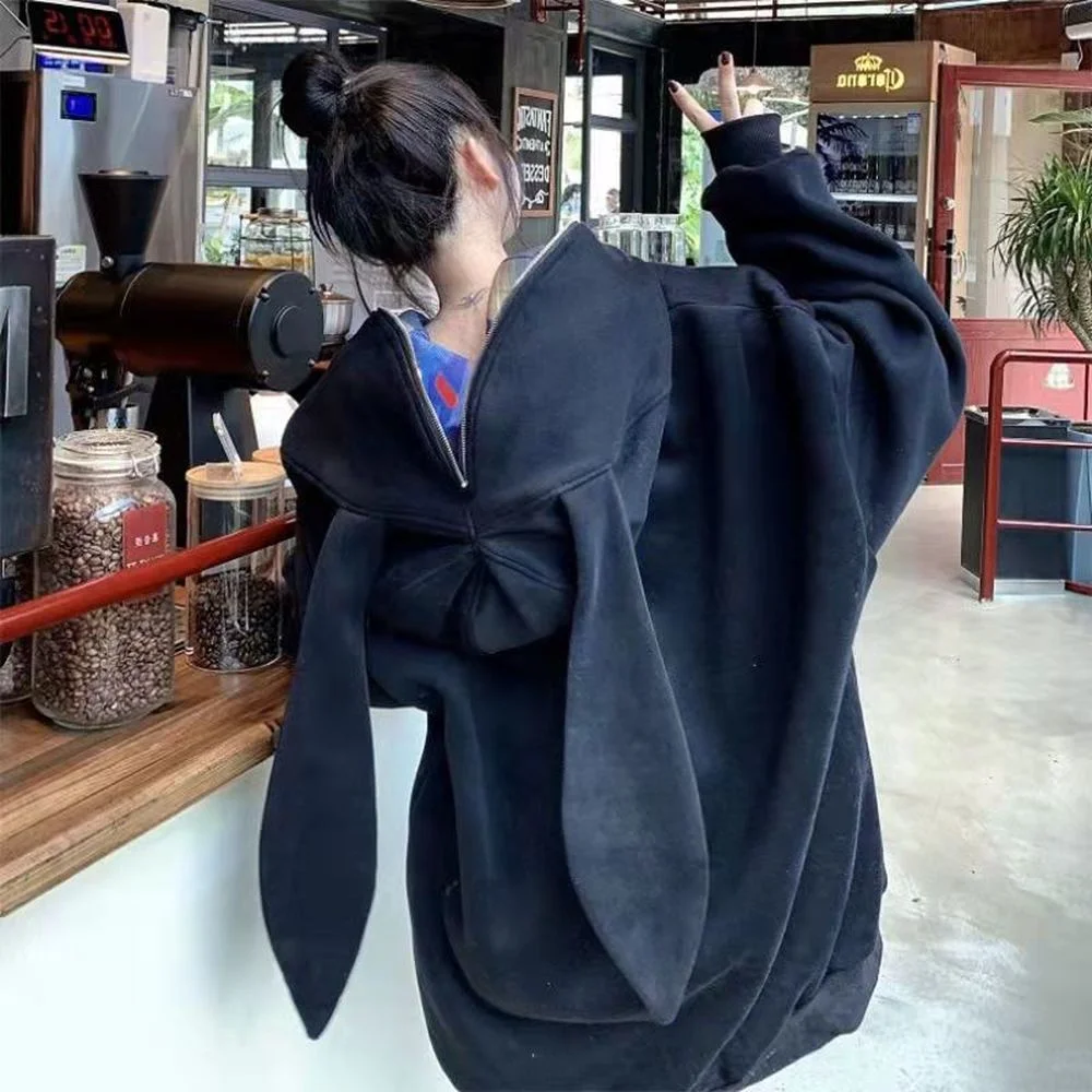 Весенняя кавайная Черная Женская толстовка в стиле Харадзюку большого размера с