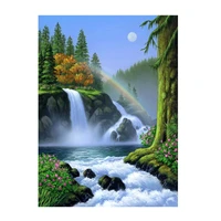 5d diamond painting forest waterfall rainbow view full drill by number kits for adults diy diamond set arts craft a1040