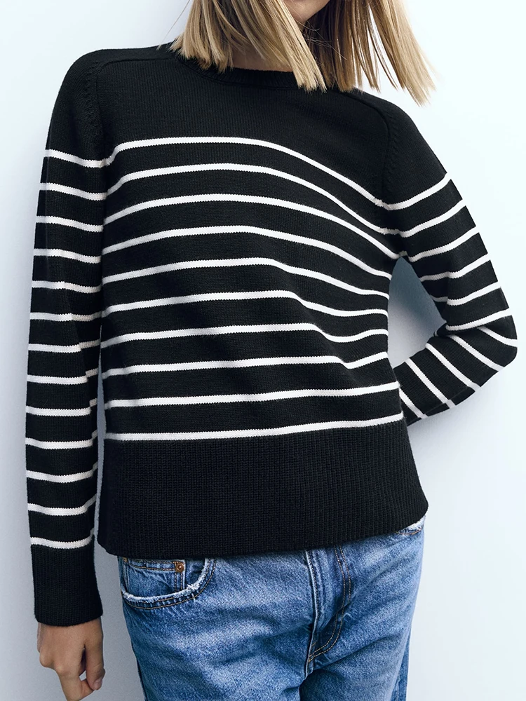 

Striped Printed Casual Sweaters For Women 2023 Autumn O Neck Long Sleeve Loose Female Sweater Vintage Streetwear Knit Pullovers