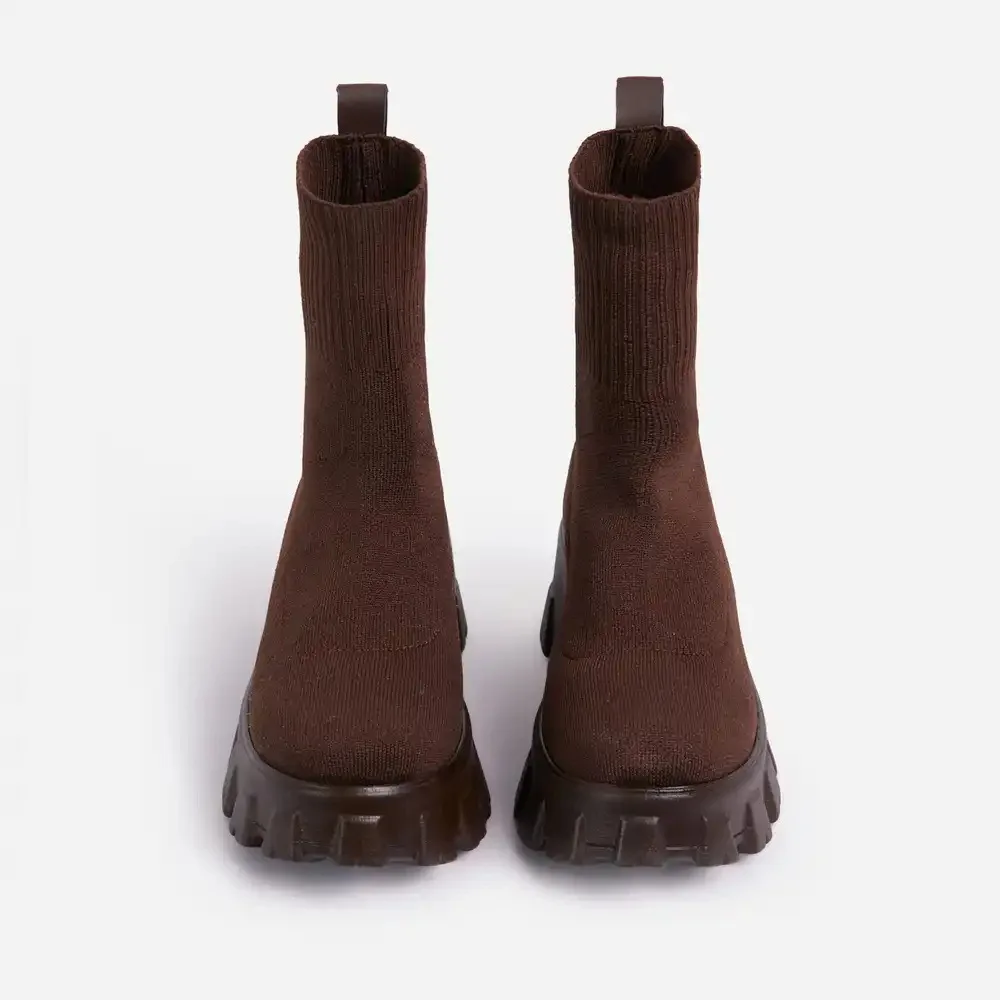 

European Style Autumn Winter Mid Tube Socks Boots Thick Bottom Knitting Foot Cover Woman Boots Platform Shoes for Women