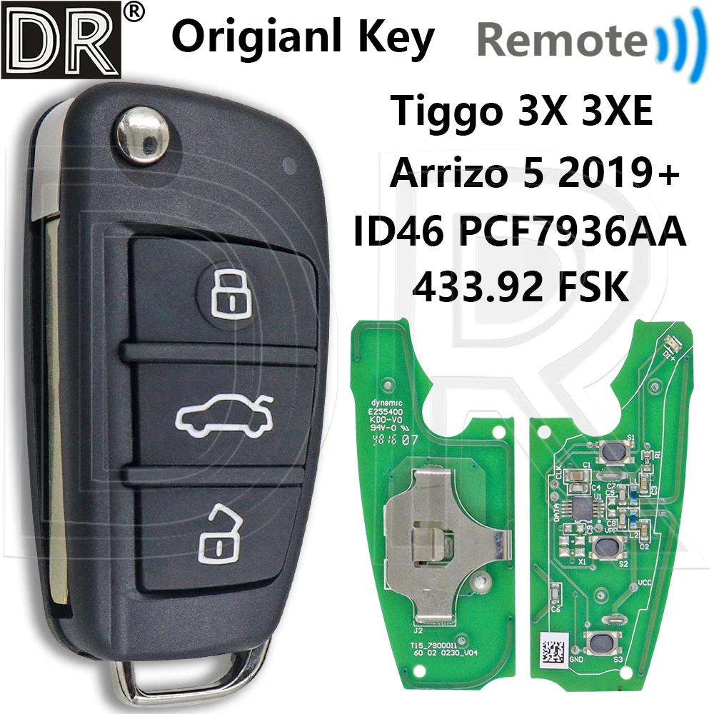 

Отличный ID46 PCF7936AA 433 МГц оригинальный откидной автомобильный ключ дистанционного управления HU101 для Arrizo 5 2019 + Chery Tiggo 3X 3XE