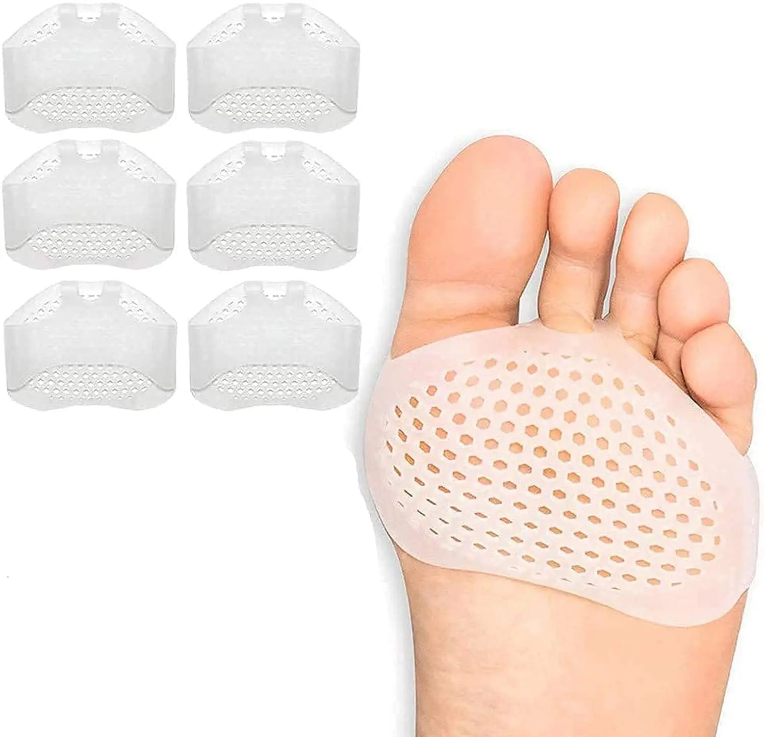 Metatarsal Pads 6 Pack Ball of Foot Cushions for Women and Men Soft Gel Foot Pads Pain Relief Forefoot Pad Insoles Transparent