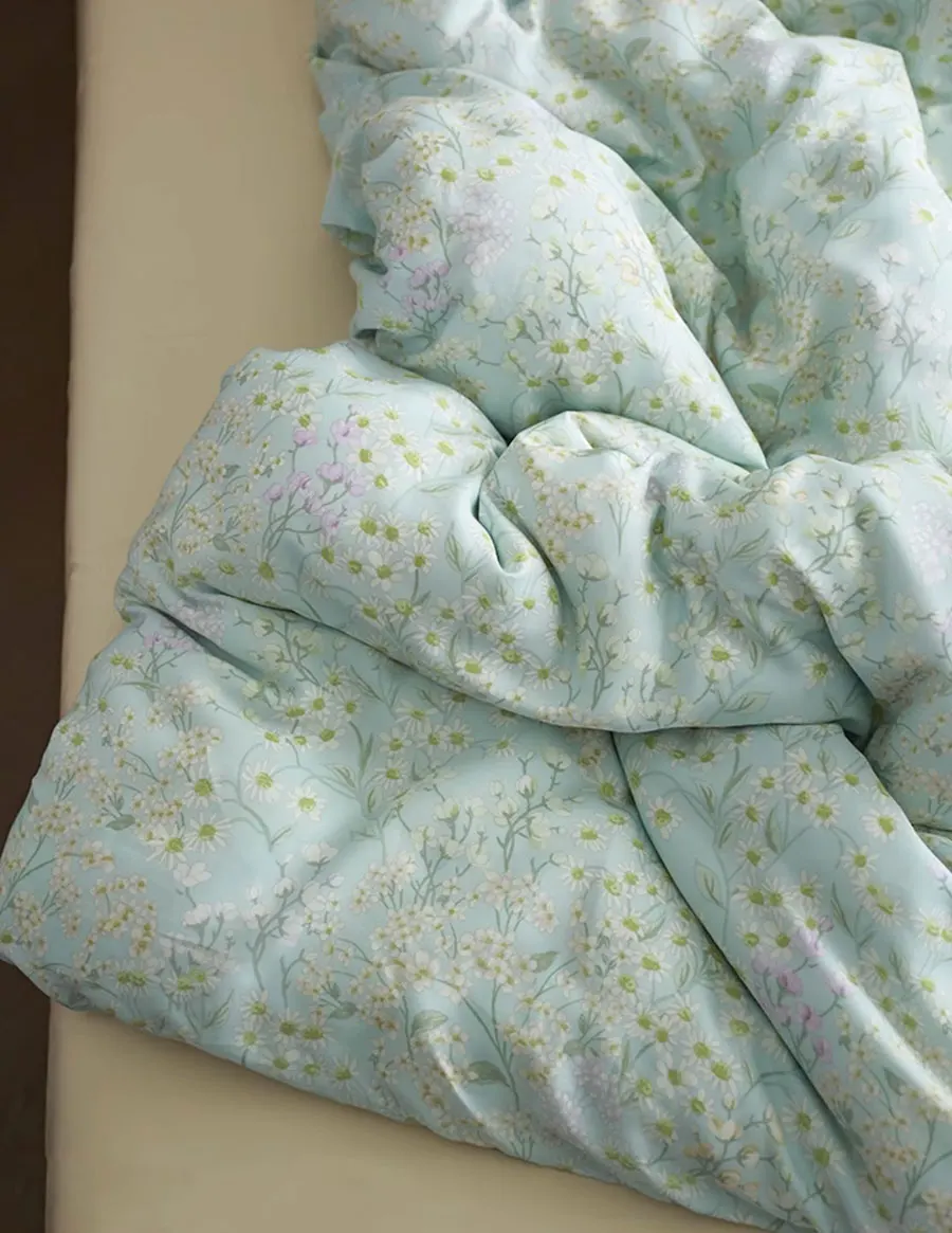 Комплект постельного белья с цветочным рисунком свежего зеленого синего цветов 1