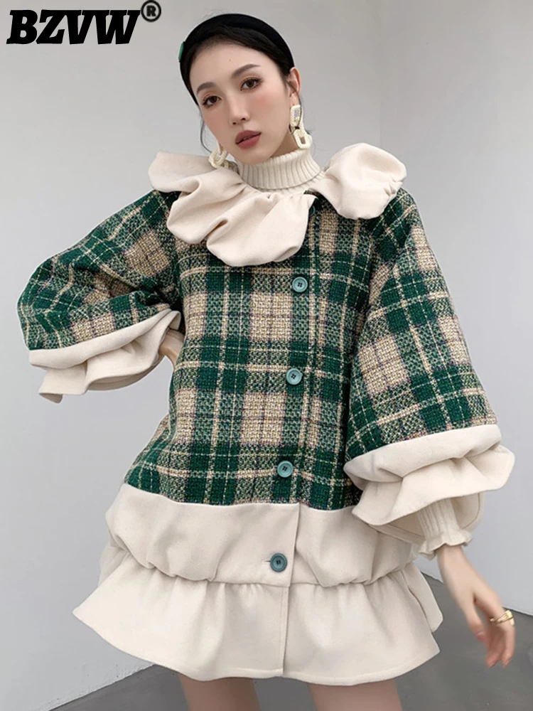 

BZVW Woolen Jacket Women's 2023 Autumn Winter Plaid Niche Designer Temperament Designer Coat Female Clothing 25X2386