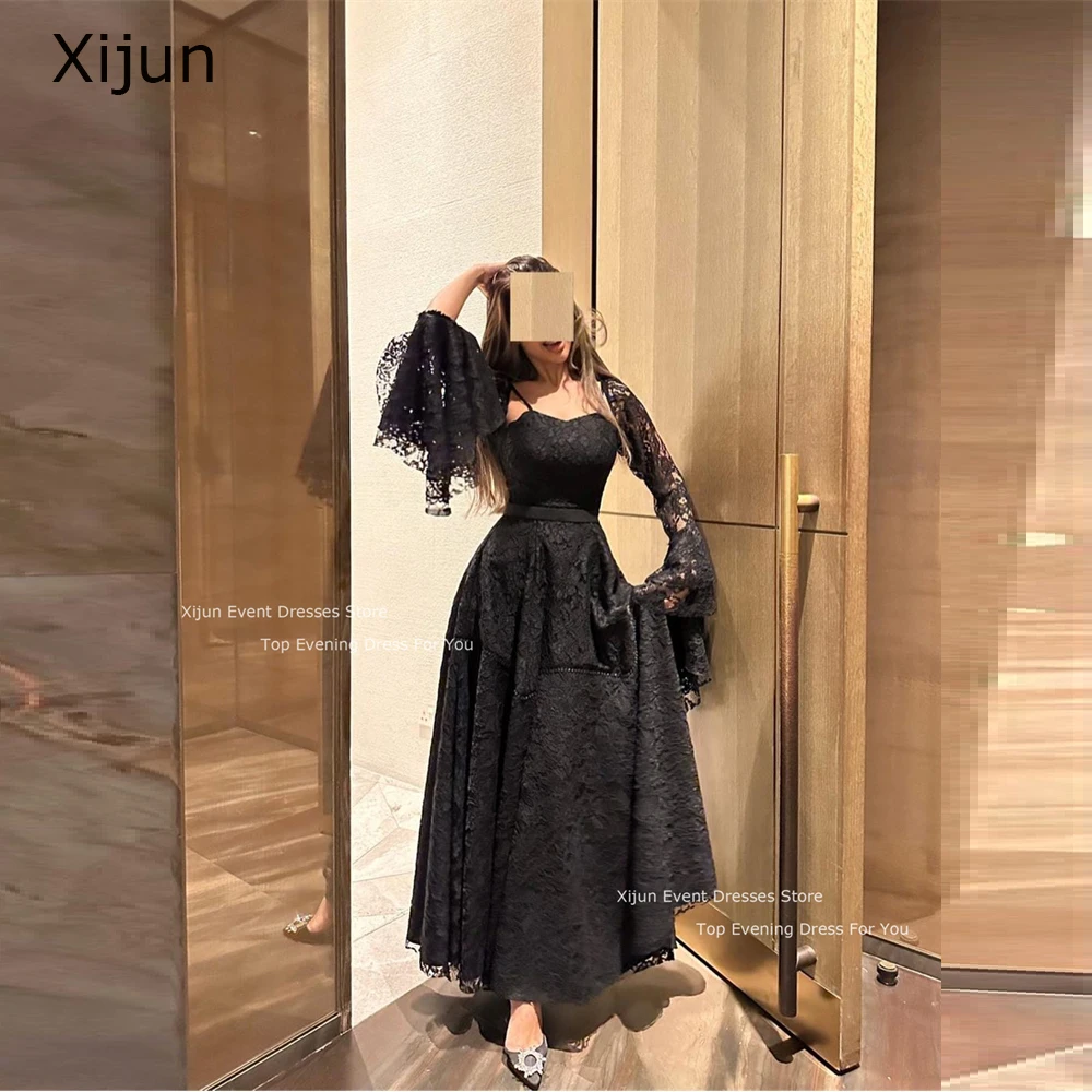 

Элегантное кружевное платье Xijun с цветочным рисунком, платье до щиколотки с длинным рукавом для выпускного вечера, платья Саудовской Аравии 2023 для женщин трапециевидного силуэта