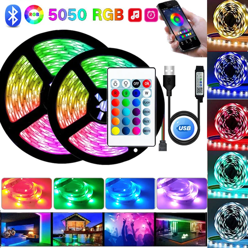 

RGB Светодиодная лента 5050SMD Luces светящаяся USB Bluetooth управление 5 в Лента светодиодная лента 5 м неоновые огни для украшения спальни