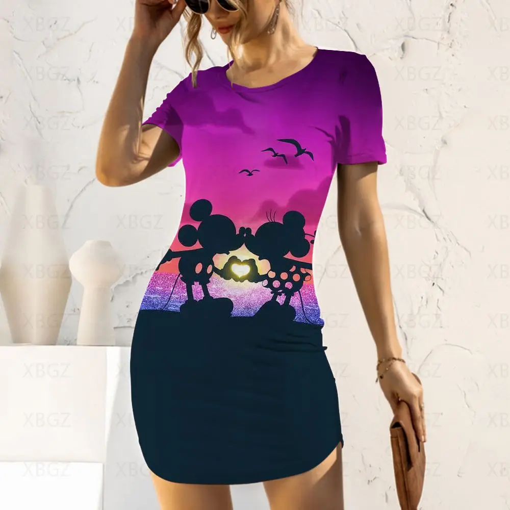 

Dress Woman Slim Fit Party Dresses Women's Spring 2022 Mickey Minnie Mouse Cartoon Sexy Summer Tight Disney Print Top Fashion