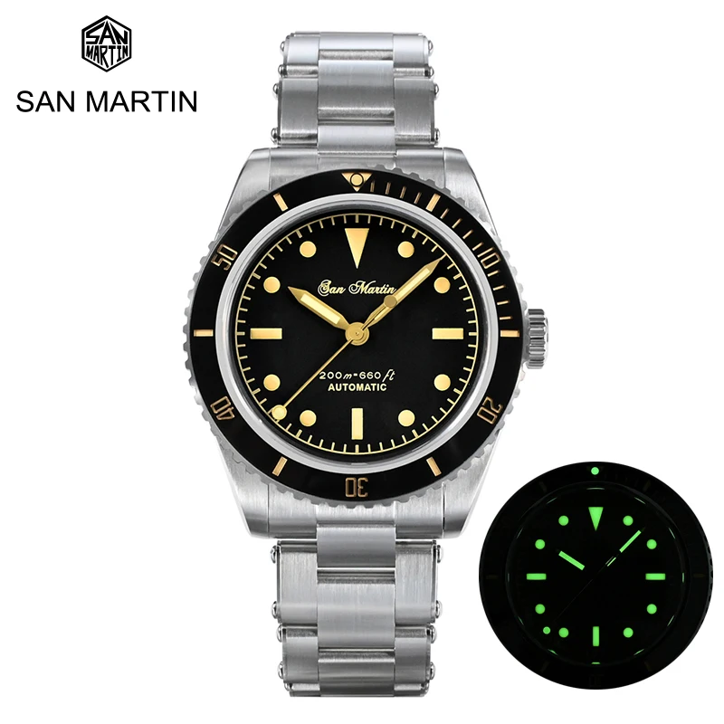 

San Martin 38mm Vintage 6200 Pencil Hands Retro Diver Watch Luxury Sapphire NH35A YN55A Men Automatic Mechanical Watches 20Bar