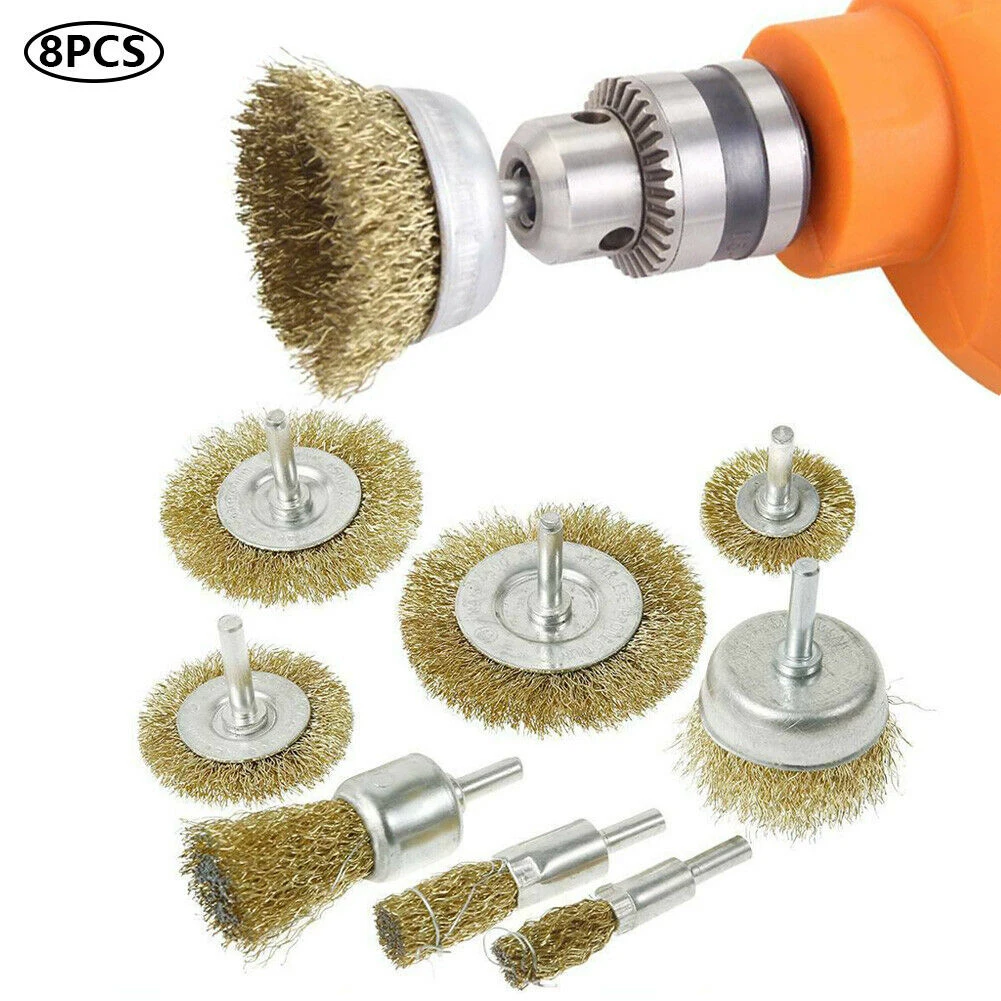 

Useful Durable Wire Brush Wire Cup/Wheel Brush 25mm 38mm 50mm 65mm 10mm 16mm 8 pcs 8* Copper coated steel wire