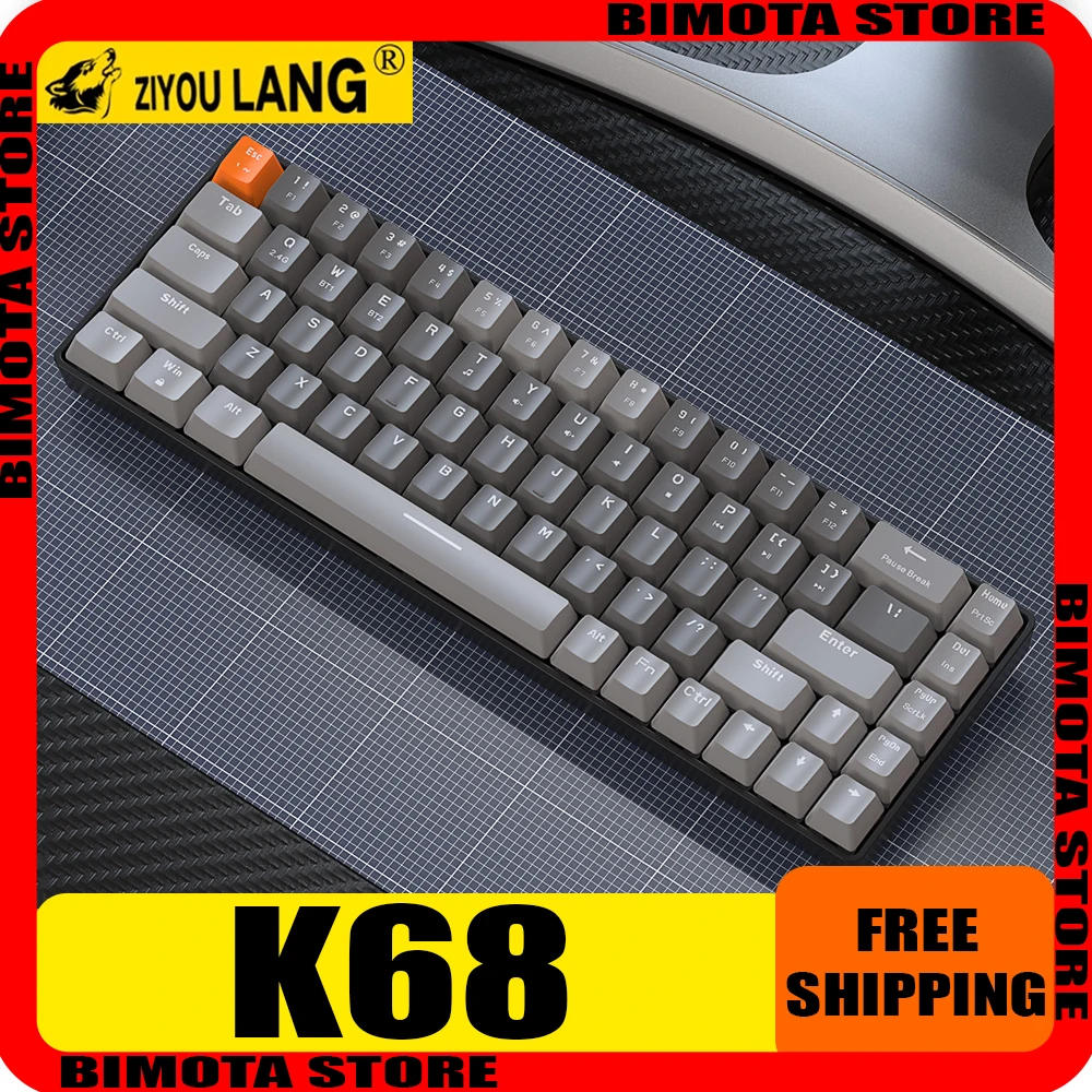 Freewolf K68 механическая клавиатура Двухрежимная Беспроводная Bluetooth с горячей