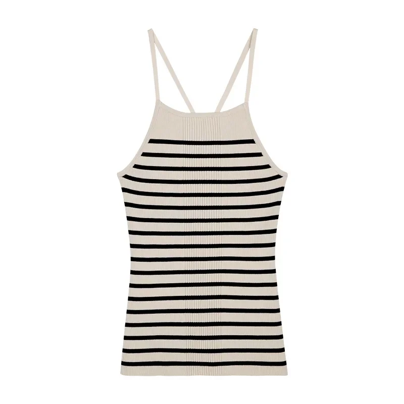 2024 весна-лето новый стиль разумная модная майка женская полосатая с открытой