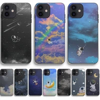 space astronaut phone case fundas shell cover for iphone 13 13mini 5 4 inch 6 1 inch black silicone case