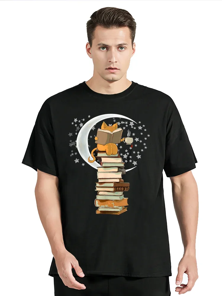 Котята кошки чай и книги подарок Чтение от лунного света футболка с принтом