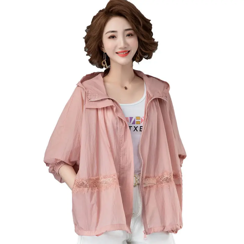 

Sun Protection Clothing Women Short New Korean Summer Anti-ultraviolet Outdoor Cycling Hooded Thin Long-sleeved Jacket 4XL X156