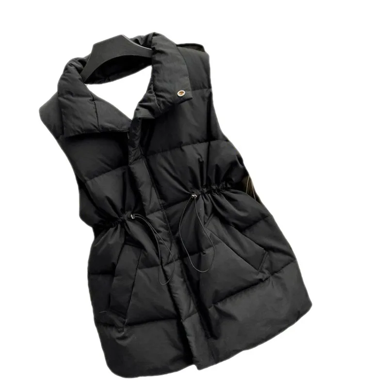 2022 Women Black Oversize Bodywarm Vest Sleeveless White Down Duck Parkas With Slash Winter Female Warm Elegant Puffer Vest