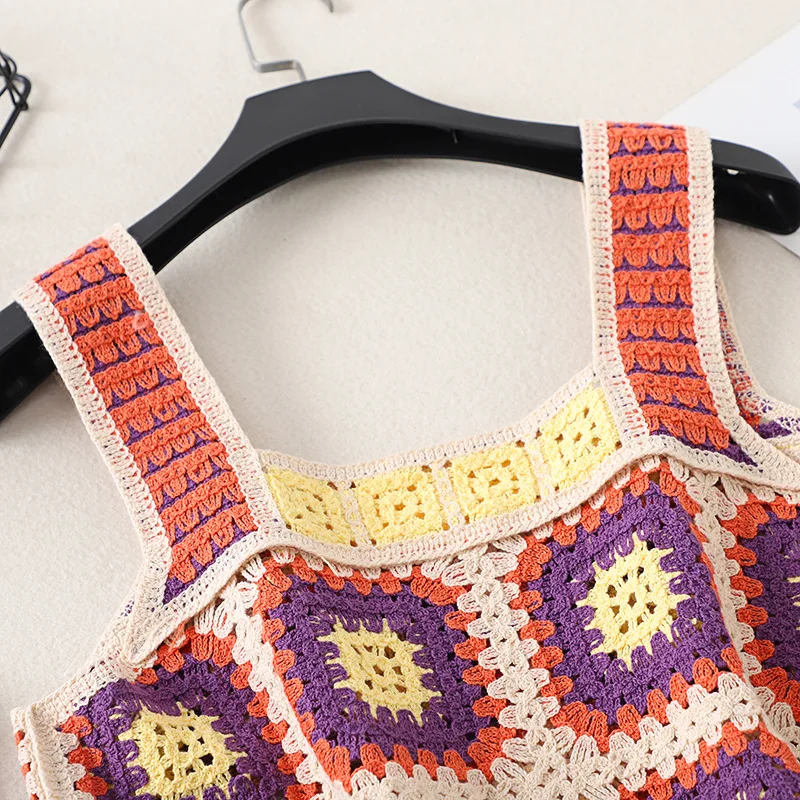2022 Женский вязаный Топ на бретелях ручной работы в богемном стиле жилет с цветком