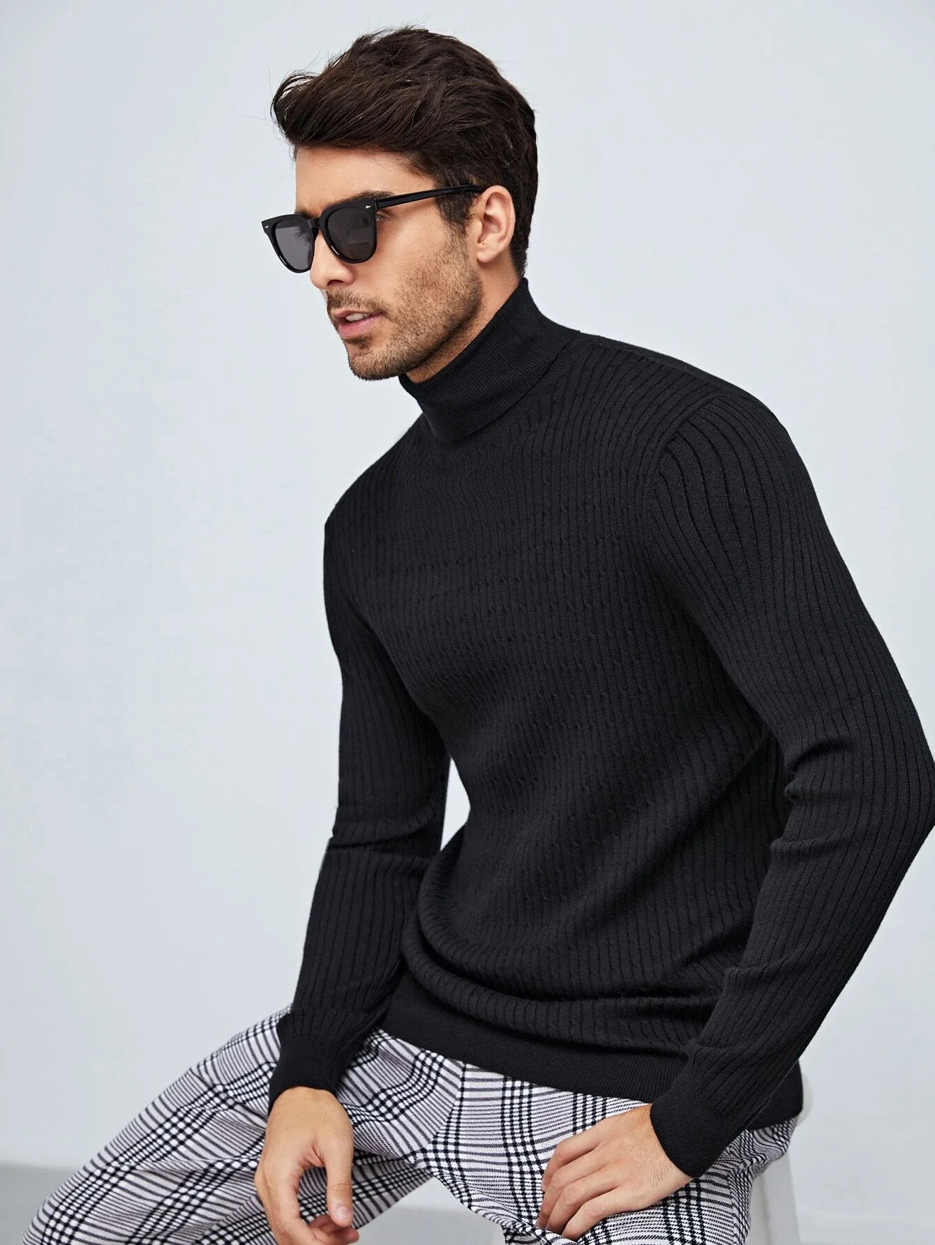 

New in Men High Neck Textured Knit Sweater trapstar y2k hoodies jacket sweater jeans cheap items with free shipping