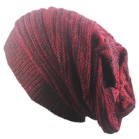 men and women hat mixed color cotton striped hip hop winter warm hat scarf beanies knit long loose hat gorro headdress