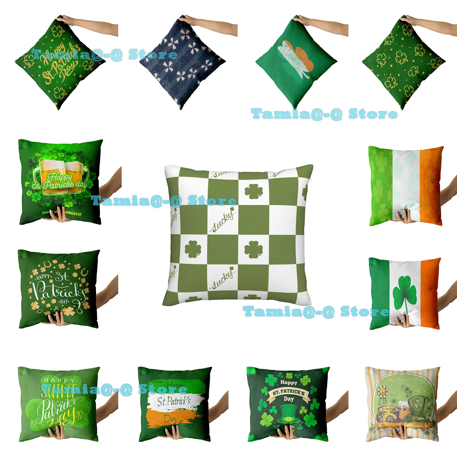 

Watercolor Shamrock Lucky Clover Throw Pillow Cover 18 x 18 Inch St Patricks Day Cushion Case Decoration for Sofa Decorations