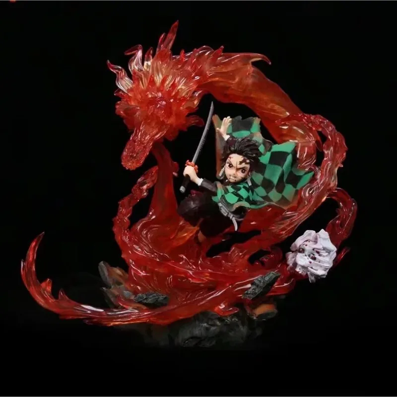 

Anime Demon Slayer Kimetsu No Yaiba Kamado Tanjirou GK Fire Dragon Luminous PVC Action Figure Collectible Model Doll Toy 30cm