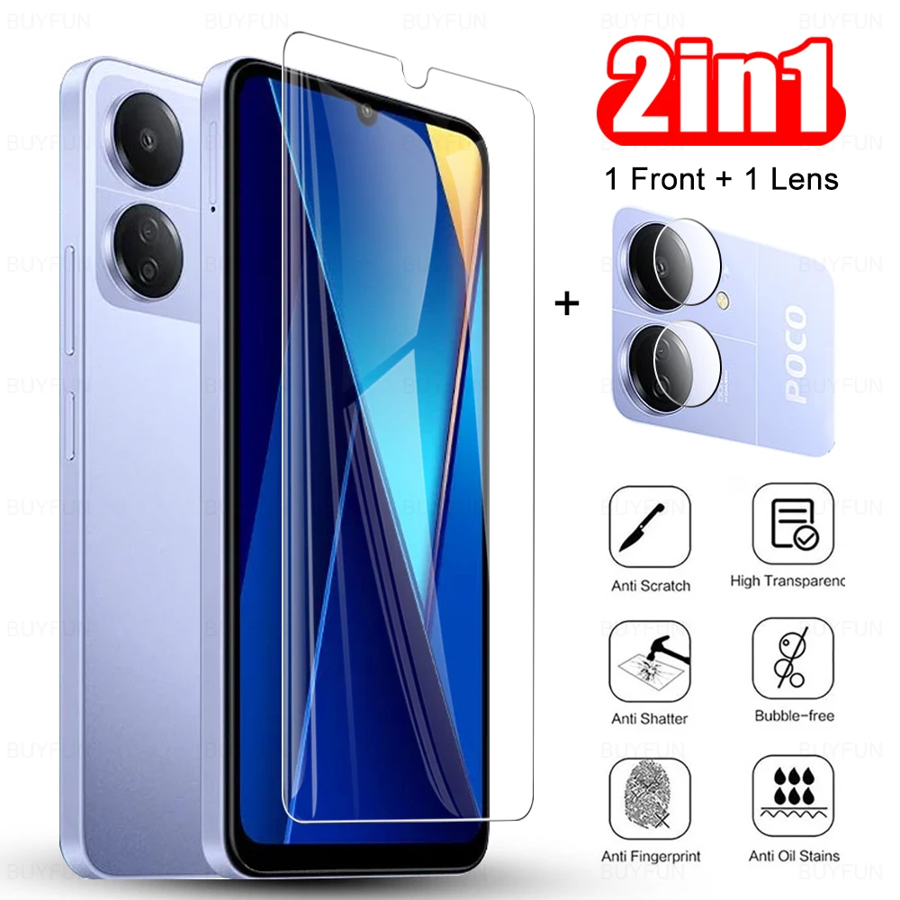 2 в 1 для Xiaomi Poco C65 передняя защита экрана + Защитная пленка объектива камеры PocoC65 C 65