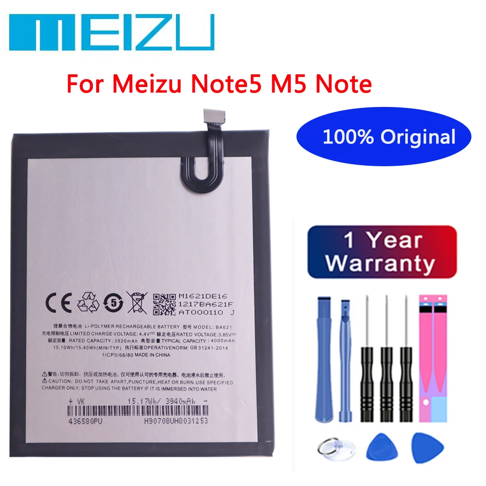 

Meizu 100% Original 4000Ah BA621 Battery For Meizu Note5 M5 Note Phone Lastest Produce High Quality Battery+Free tools