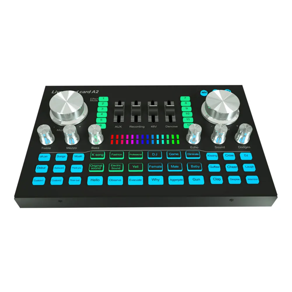 

Lighting DJ Noise Reduction Mixer Board Broadcast Live Sound Card Gaming Voice Changer Compatible DSP Multiple Effects