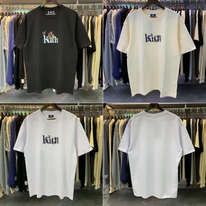 

New KITH Begonia Floral Serif Logo printing Simple T-shirt Men Women Pure 1:1 Short sleeve Casual oversized Tees For Men gym