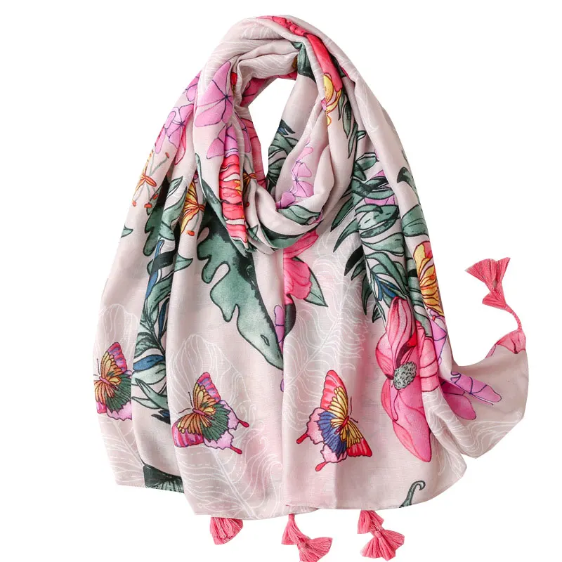 

Fashion 2022 Women Butterfly Tassel cotton Scarf Viscose Shawl Lady Wrap Pashmina Stole Bufandas Muslim Hijab Snood Scarves