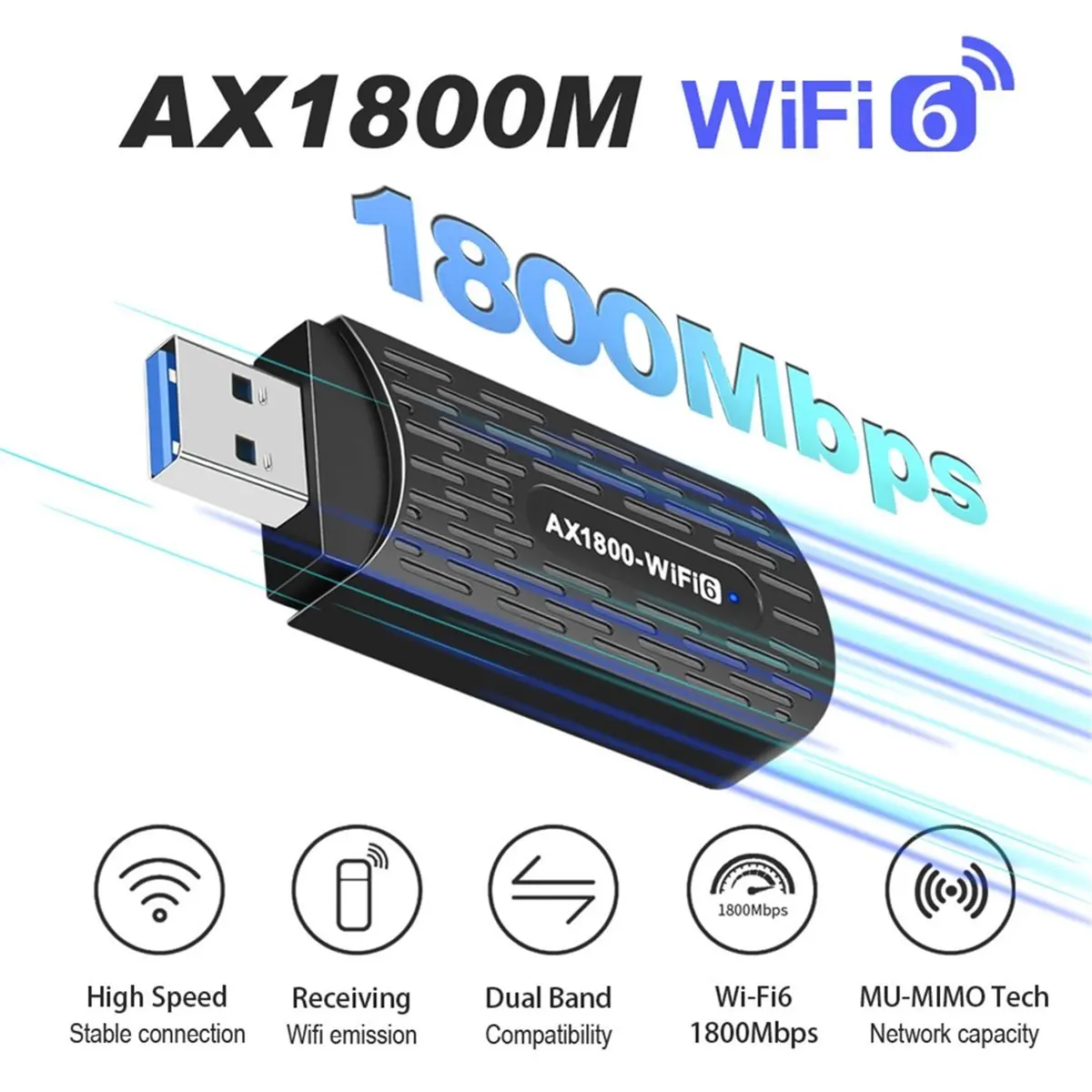 Фото [VALUE PACK] Адаптер Wi-Fi 6 1800 Мбит/с, двухдиапазонный 2,4 ГГц/5 ГГц, USB 3.0, беспроводной сетевой адаптер AX1800 - MIMO IEEE802.11AX №3