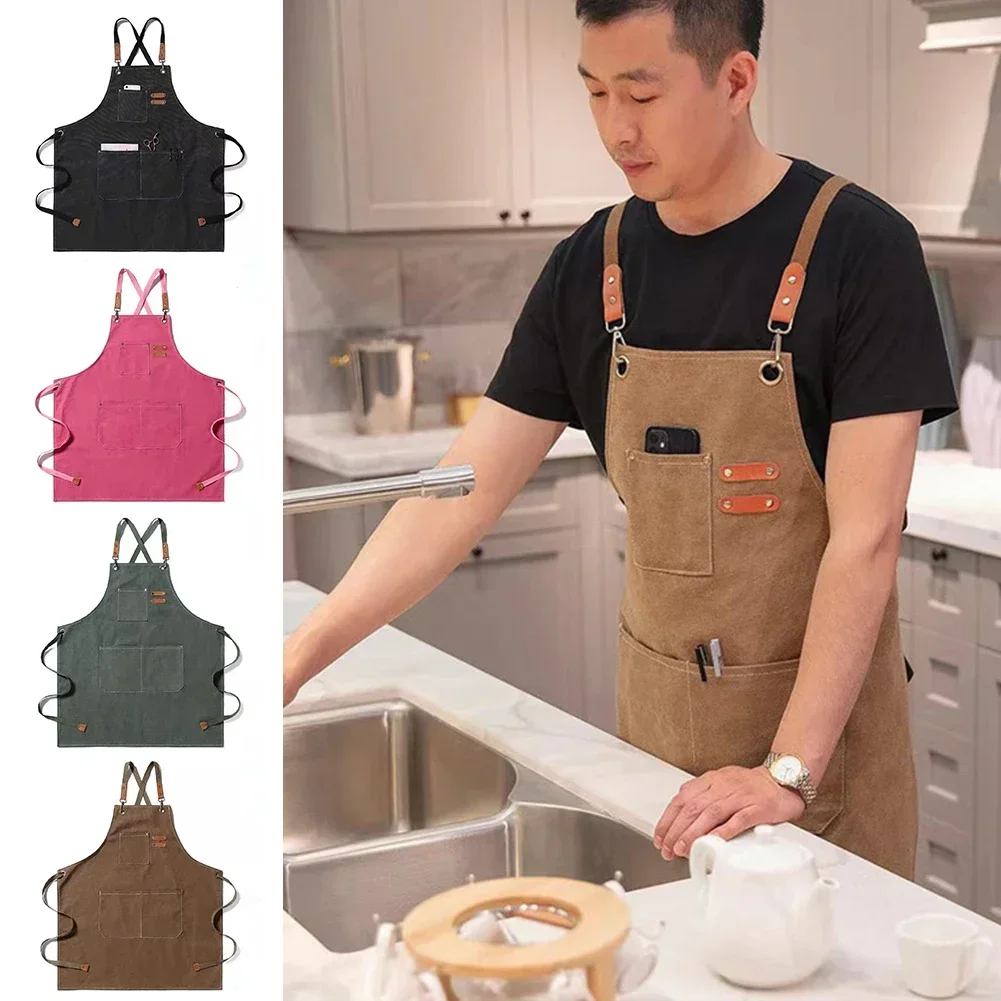 

1Pc Thickened Cotton Canvas Apron Kitchen Apron Halter Neck Apron Water Proof Oil Proof Coffee Shop Fashion Adult Apron