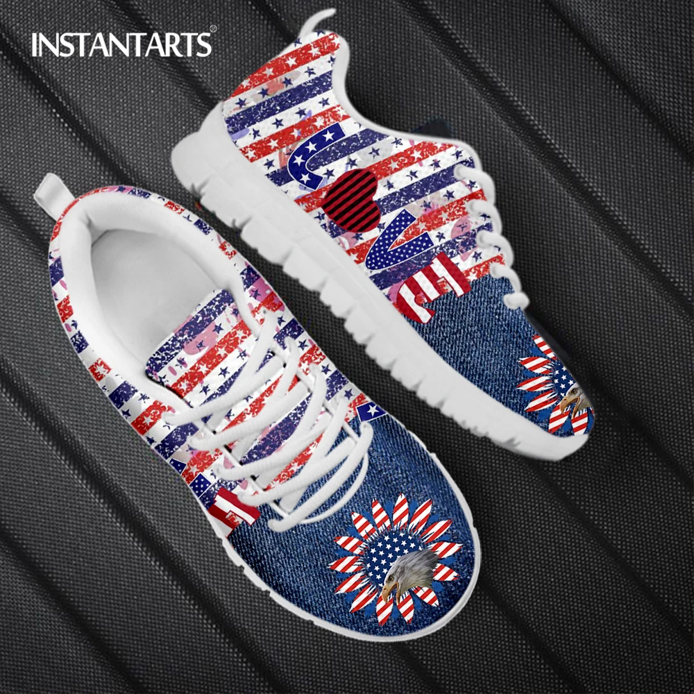

Модные кроссовки INSTANTARTS с американским флагом и подсолнухом, повседневные сетчатые кроссовки на плоской подошве, дышащие мягкие кроссовки для бега на шнуровке